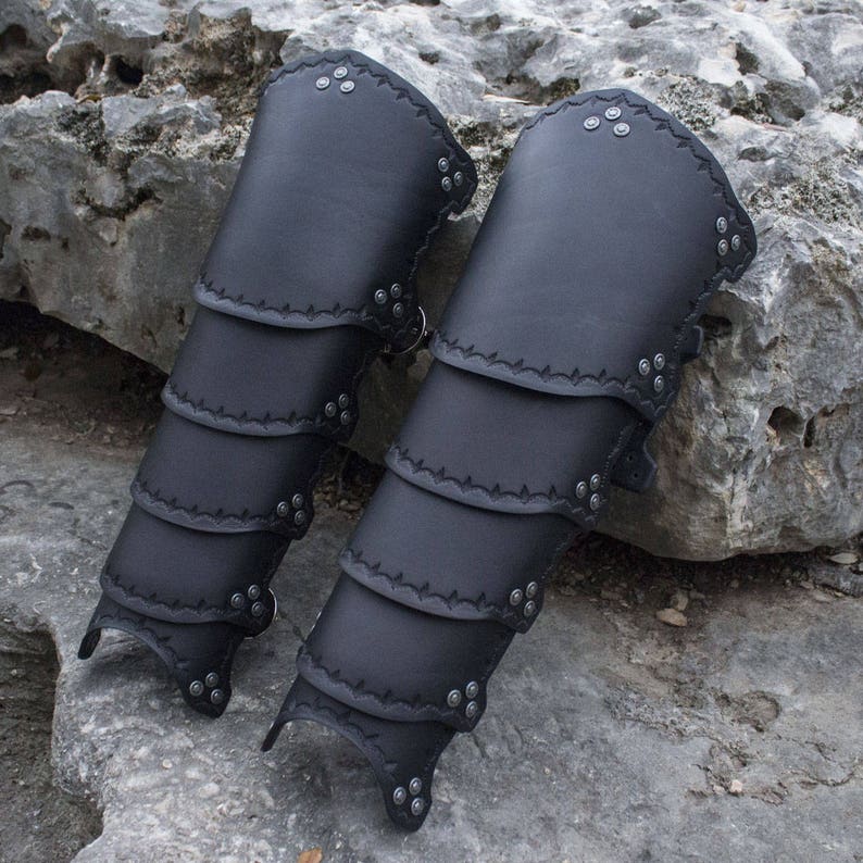 Leather Greaves, Set of Leg Armor Multiple Colors Cosplay, LARP image 2