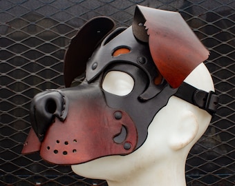 Black and Brown Leather Dog Mask, Adjustable Size, Multiple Styles, Colors, and Breeds | Costume, Accessory