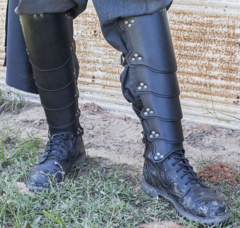 Leather Greaves, Set of Leg Armor Multiple Colors Cosplay, LARP image 1