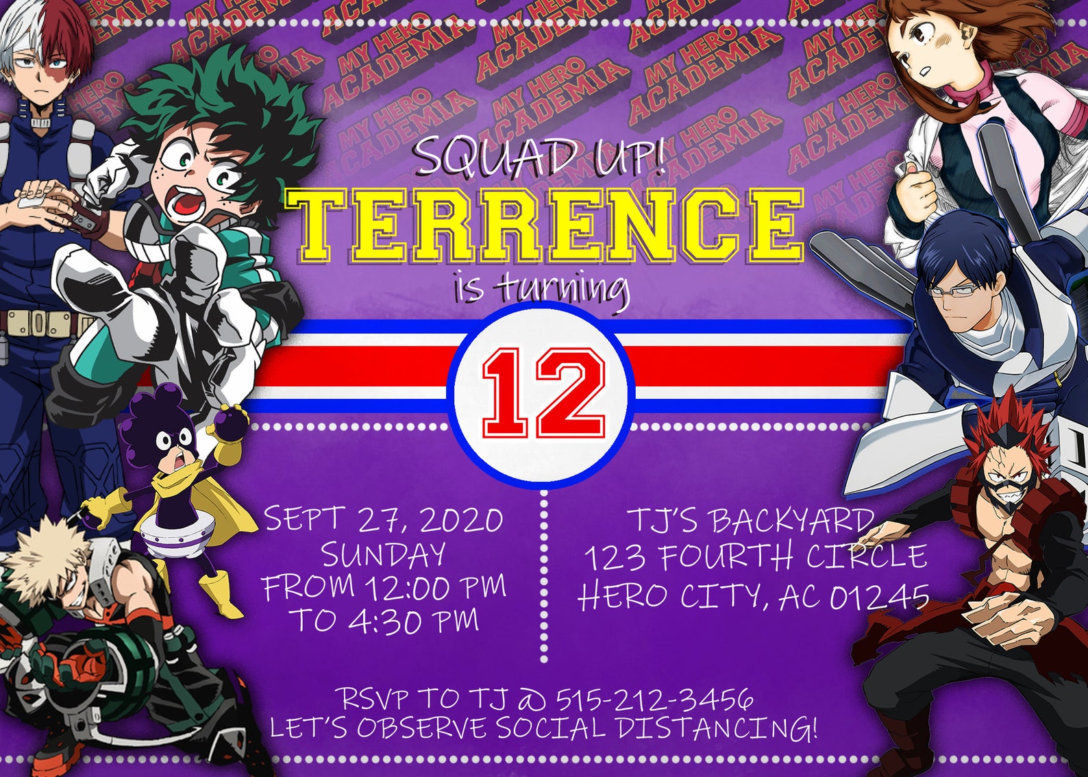Customizable My Hero Academia Theme Birthday Party Invitation Etsy