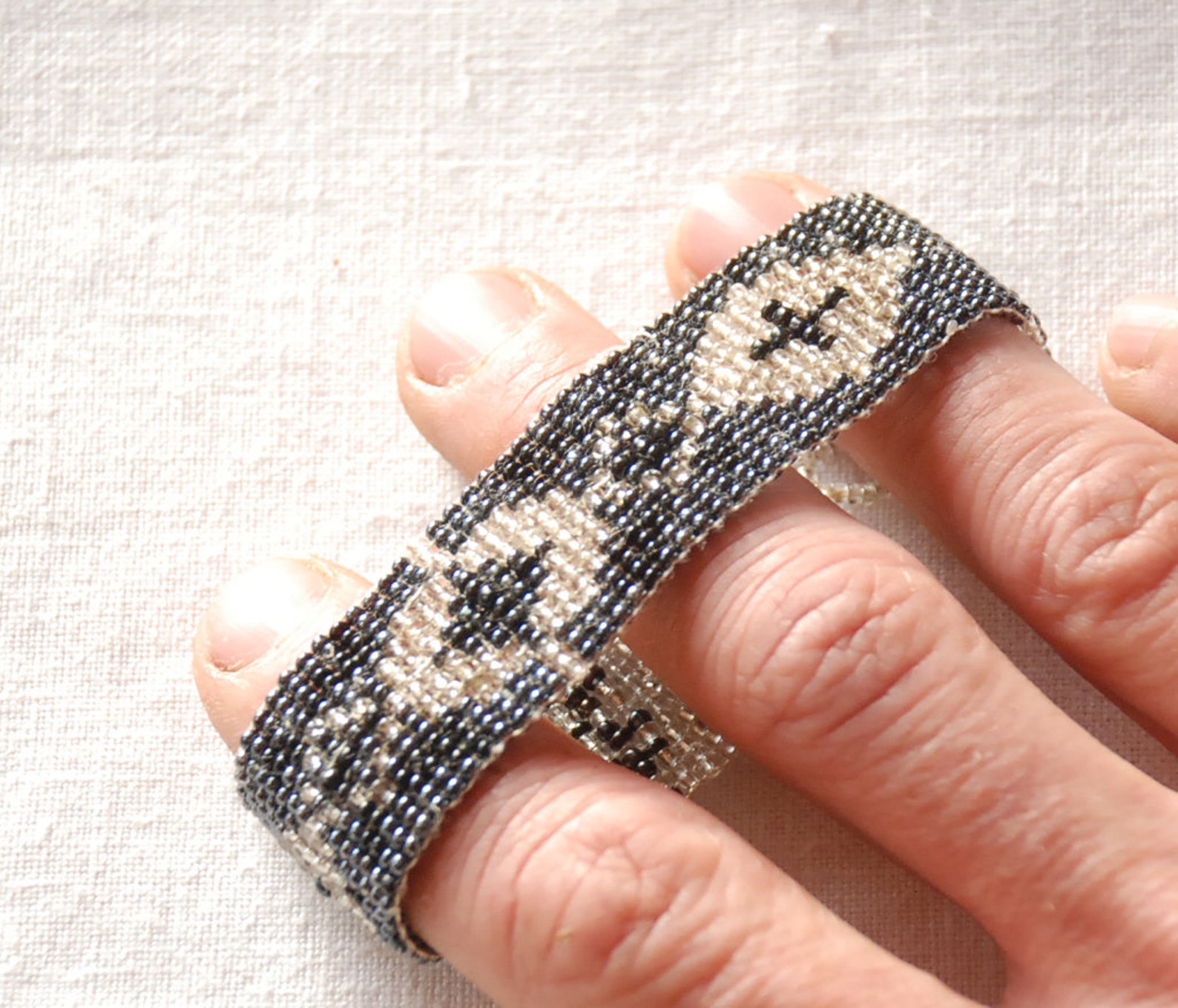 Vintage Seed Bead Loom Bracelet Iridescent Blue and Clear Etsy