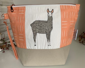 Gingiber Zoology  Llama, Zippered Knitting Project Bag with detachable wrist fob