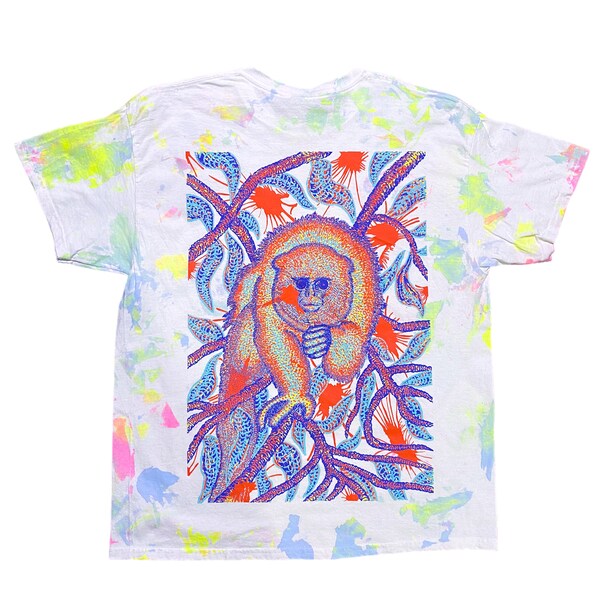 Zogzog Monkey S/S (SIZE XL ver. 1) Dye T-shirt Silkscreen Gildan ex-White/ Post-Wash Photo Shot
