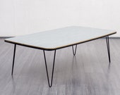 1950s coffee table, glass top hairpin legs