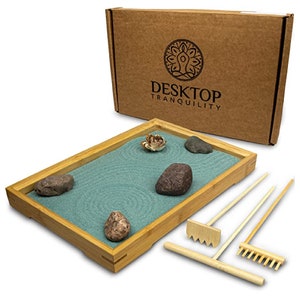 Mini Bamboo Japanese Desktop Zen Garden Kit - Zen Desk Decor