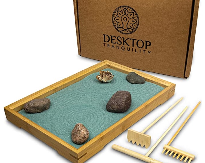 Mini Bamboo Japanese Desktop Zen Garden Kit - Zen Desk Decor
