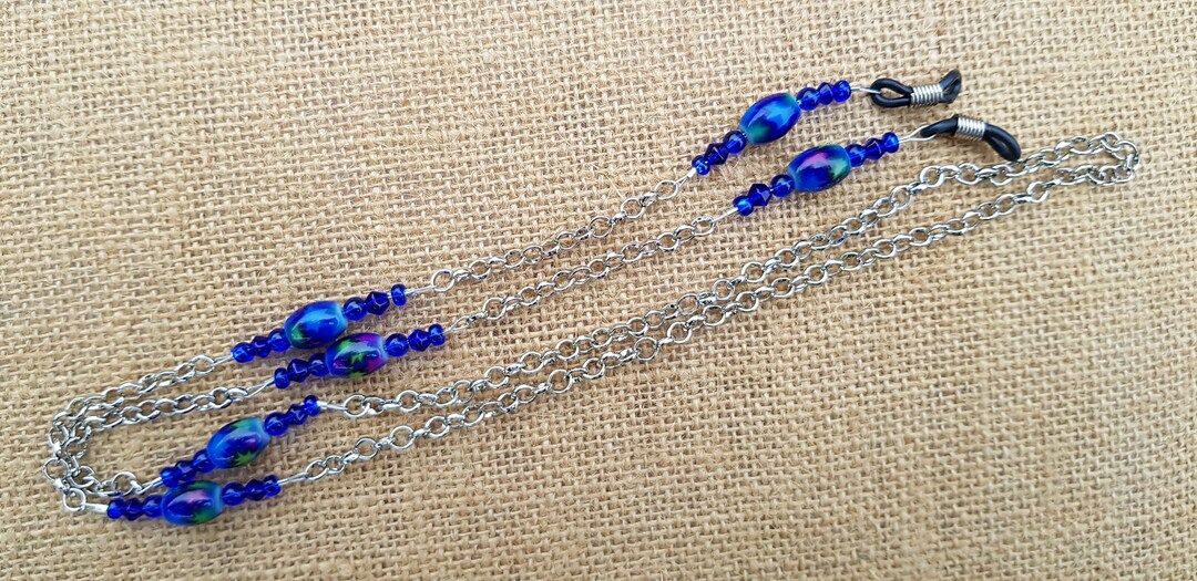 Blue Bead and Chain Spectacle Holder Etsy
