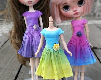 Dress handmade (sewing and dyeing) for Blythe and pullip.