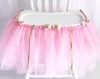 Pink and Gold Unicorn Highchair Tutu -First Birthday High Chair Banner - Cake smash tutu - High chair skirt -  girls 1st bday decor