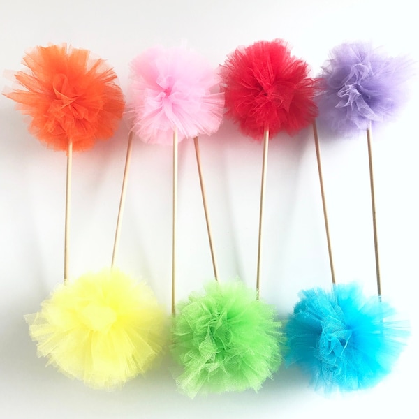 Premium Tulle Pom Poms- Princess Wand - PomPom Bouquet/Centerpiece - Baby Shower/Birthday Party favor - Flower Girl bouquet - Wedding