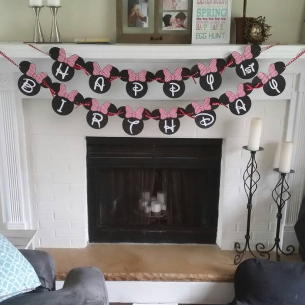 Pink or Red Minnie and Mickey Mouse Cardstock Birthday Banner - Birthday Wall Decorations