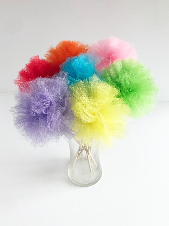 Premium Tulle Rainbow Pom Poms- Princess Wand - PomPom Bouquet/Centerpiece - Baby Shower/Birthday Party favor - Flower Girl Wand Il_570xn