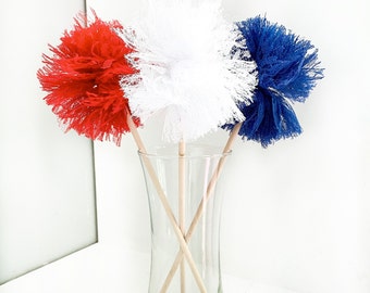 Lace Pom Pom Wands – Americana Party Favors, Baby Shower Decor