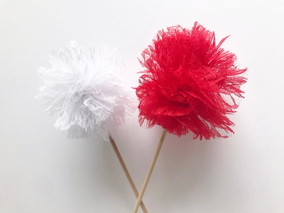 Premium Lace Pom Pom Wands - Party Favors - PomPoms - Table centerpieces - Baby Shower favors - Bridal Shower Center pieces Il_570xn
