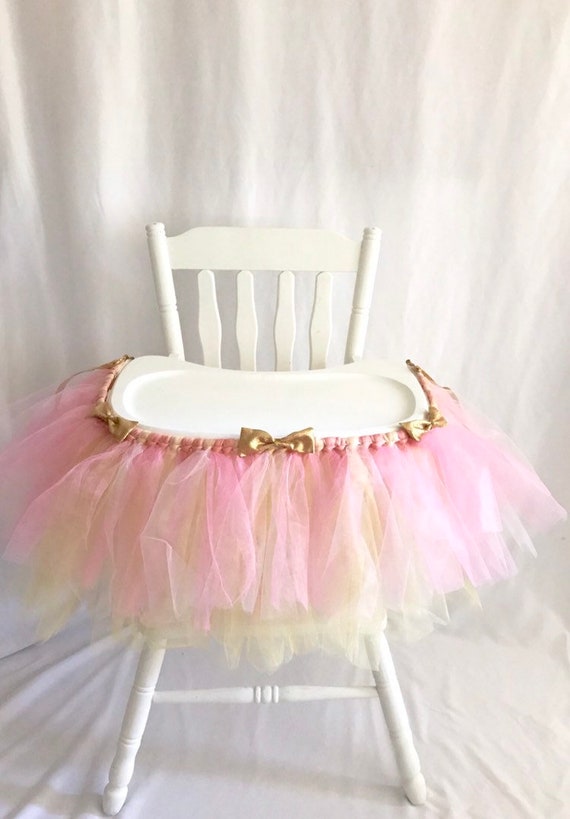 Deluxe Pink and Gold Highchair tutu - First Birthday High chair Banner - Cake smash tutu - High chair skirt - girls 1st bday decor Il_570xn