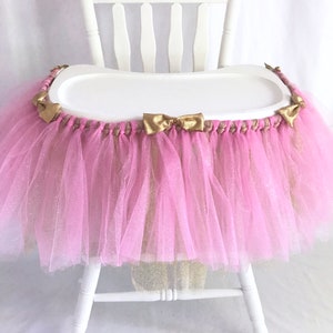 Tutu chaise haute de luxe rose et or - premier anniversaire de fille - bannière de chaise haute - décoration de chaise haute - fête d&#39;un 1er anniversaire - décorations de fête