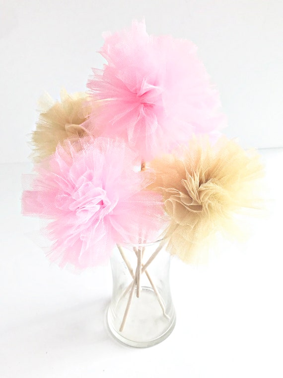 Premium Tulle Golden Fairy Pom Poms - Princess Wand - PomPom Bouquet/Centerpiece - Baby Shower/Birthday Party favor - Flower Girl Wand Il_570xn