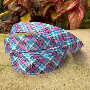 3/4" & 1" Pink and Blue Plaid Dog Collar