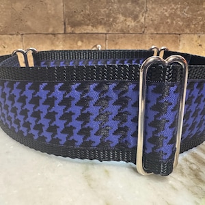 1.5" and 2" Blue and Black Houndstooth Dog Collar