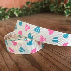 3/4" & 1" Pink and Blue Hearts Dog Collar