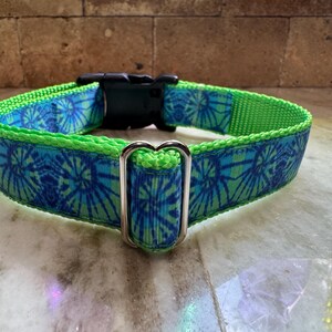 1" or 1.5" Blue Green Tie Dye Dog Collar
