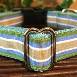 Sage, Blue & Tan Striped Dog Collar