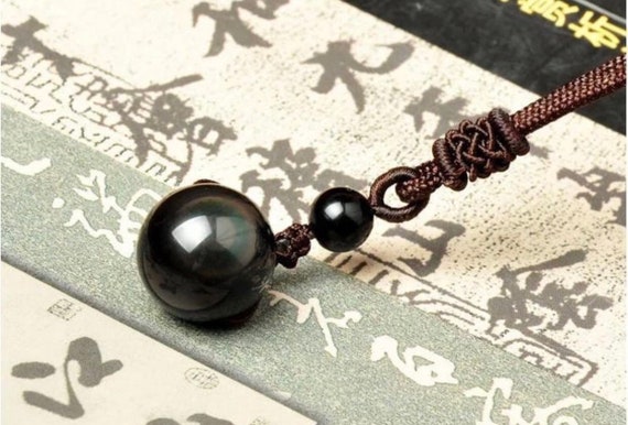 Natural Obsidian Rainbow Eye Transfer Good Luck Bead Pendant Rope Necklace NEW
