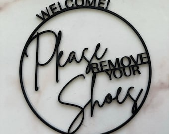 Please Remove Your Shoes Sign: Round Wooden Door Decor