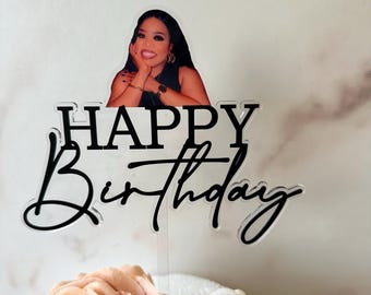 Custom Photo Happy Birthday Cake Topper: UV Printed Acrylic Decor