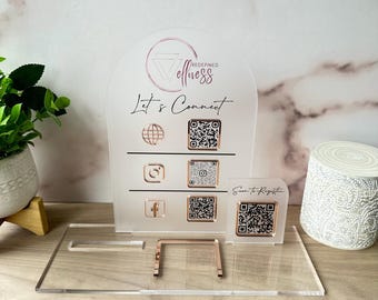 Plaque de code QR en acrylique personnalisée avec support de lecteur carré