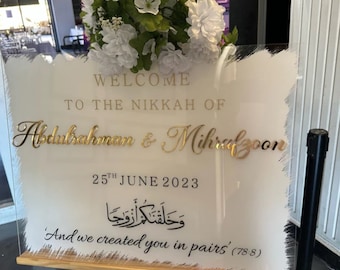 Nikkah Sign | Nikkah Gift | Acrylic Wedding Sign | Islamic Wedding Sign | Personalized Welcome Sign