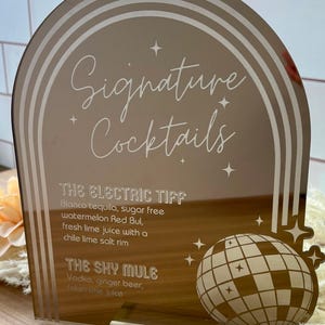 Benutzerdefinierte Disco Signature Drink Schild, personalisierte Open Bar Schild, Boho, Minimalist Menu, Metallic, Retro Hochzeitsdeko, Disco, 70er Jahre