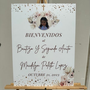 Letrero de bienvenida para bautizo con foto personalizada, primer bautizo, primera comunión, fiesta de bautizo, bautizo, letrero de bienvenida para primera comunión