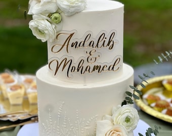 Elegant Cake Topper with Couple's Names, Customized Acrylic Topper for Cake