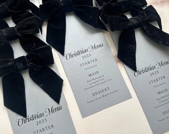 Bow Menu Cards | Cardstock Menu with Ribbon Bow | Coquette Party Menu | Bridal Shower, Baby Shower, Birthday, Wedding Menu
