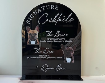 Custom Pet Portrait Drinks Menu Sign • Personalized Cocktail Bar Sign • Wedding Signature Drinks • Pet Drink Menu