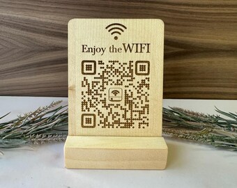 Custom Engraved Wooden QR Code Sign, Restaurant Menu & Wifi