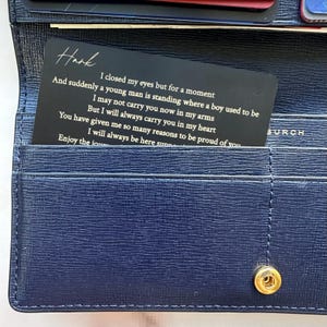 Tarjeta de billetera personalizada, mensaje personalizado grabado, regalo de Navidad para él, regalo de aniversario, regalo de San Valentín, recuerdo personalizado