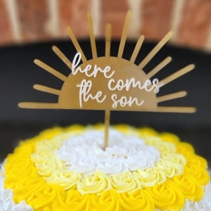 Here Comes the Son Cake Topper: Gold Baby Shower Decor