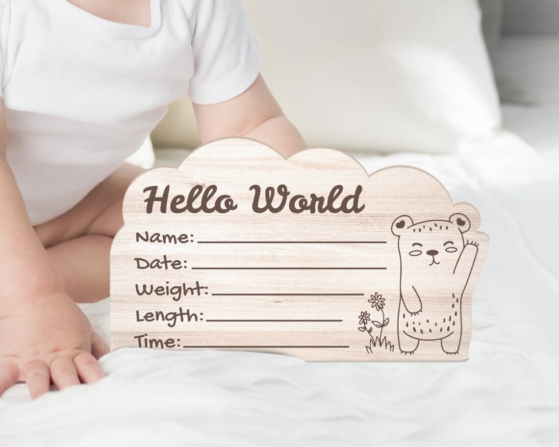 Birth Announcement Sign Hello World Baby Sign Wooden Baby Etsy