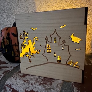 Engraved Wooden Halloween Tea Light Holder: Spooky Home Decor