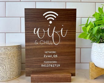 Personalized Wooden Wifi Sign, Wifi Password Sign, Business Wifi Sign, Wifi Network Password Engraved Sign, Wooden Sleek Wifi Sign