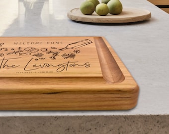 Engraved Wood Cutting Board: Personalized Family Name, Welcome Home Gift