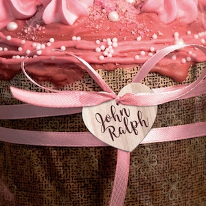 Engraved Wooden Heart Gift Tag: Personalized Valentine&#39;s Day Favor