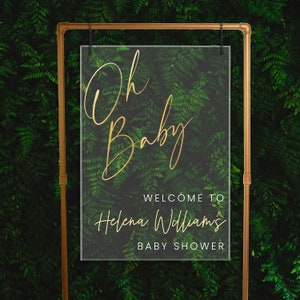 Elegant Oh Baby acryl welkomstbord babyshower: gouden letters