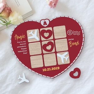 Valentine’s Day Wooden Tic Tac Toe, A Travel-Friendly Game for Couples, Travel Tic Tac Toe, Traveling Couples, Personalized Travel Games