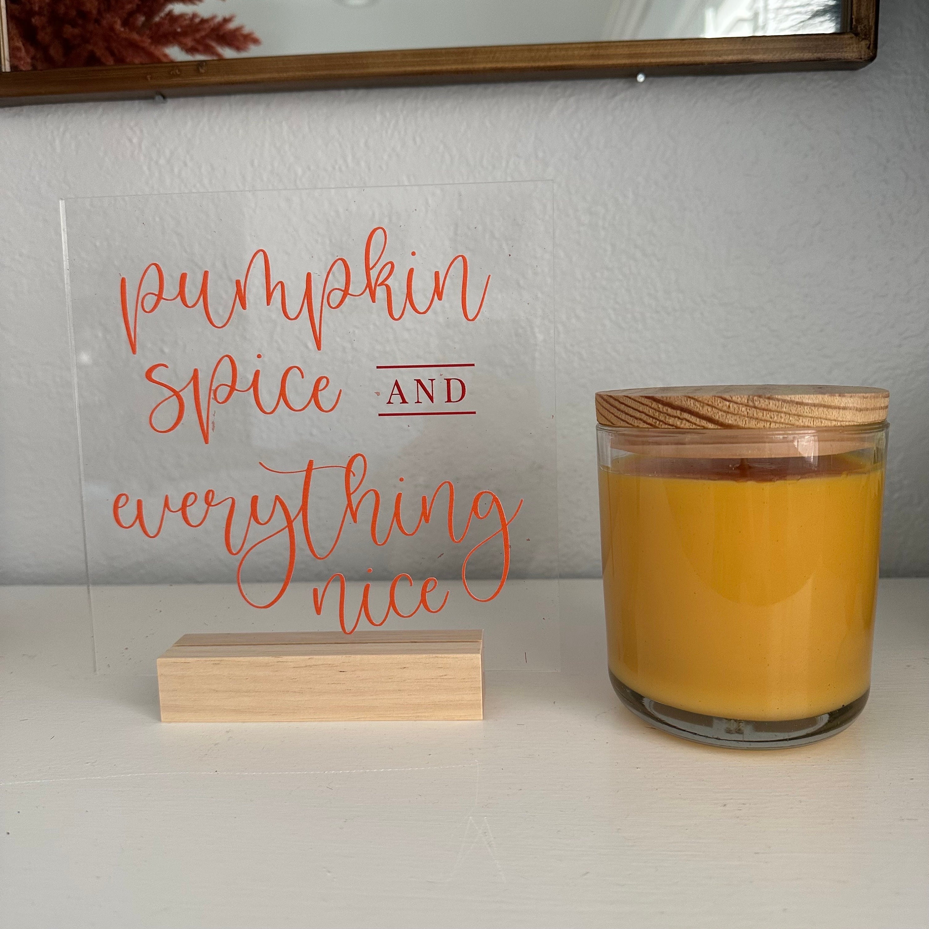 Cartello Decorativo In Legno Autunnale 12,7x12,7 Cm | Decorazione Casa E Ufficio Con Zucca E Foglie