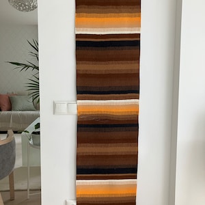 Vintage Woven Wool Tapestry with metal hanger, Vintage Carpet, Woven Wall Decor, Home Decor, Nordic Design Size 15&quot; x 56&quot;