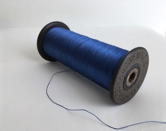 Antique Large Bobbin, Artifical Silk Thread Spool, Blue Thread, Large Weaving Spools, Bobbins and Thread, Swedish Sewing Thread