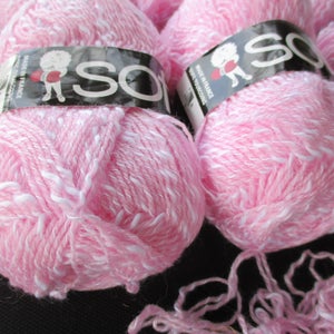 NOS Cotton Yarn 6 Skeins Vintage Pink/White Yarn, Knitting Supplies, Crochet Thread, Thick Thin Textured Cotton-Acrylic Yarn 296 grams